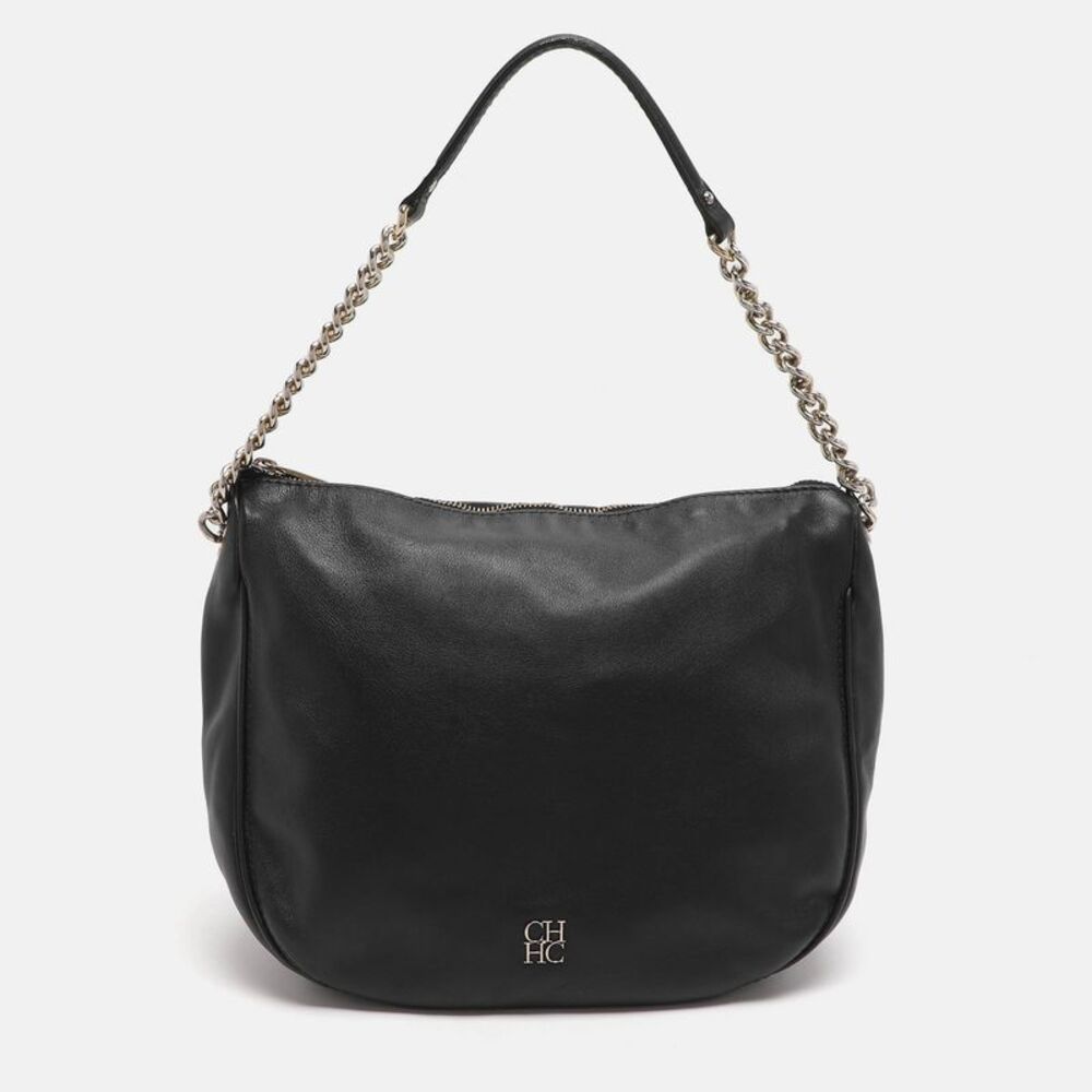 Ch Carolina Herrera Black Leather Hobo